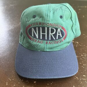 NHRA Autographed Strap Back Hat Signed By 6 Drivers Early 2000s 100% Cotton